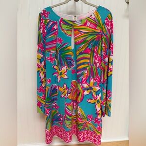 Lilly Pulitzer Fairfield Tunic Dress Sea Blue Summer Haze Engineered EUC Large